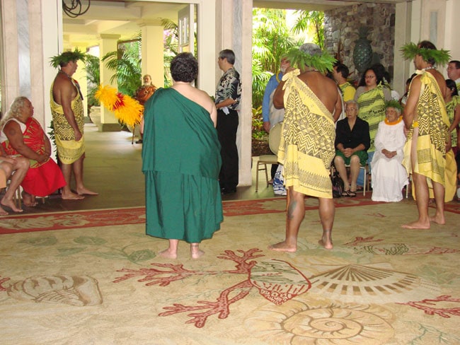 Hokulani Holt-Padilla, Javier Cano and Clifford Nae'ole opening the Celebration of the Arts, Ritz Carlton, Kapalua, Maui, Hawaii