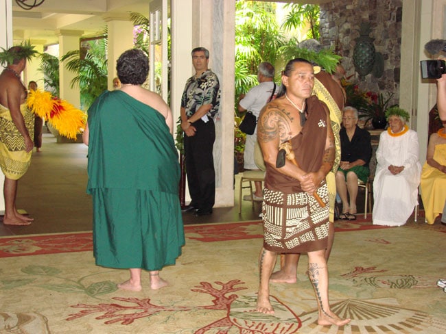 Hoaka Delos Reyes, carver, enters the Celebration of the Arts, at Ritz Carlton, Kapalua,
