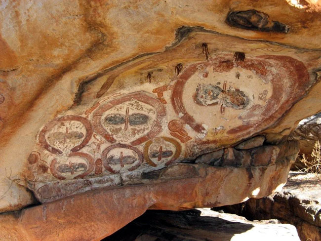 Intriguing artwork by the Wandjina Aboriginal people on the Mitchell Plateau.